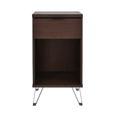 GDFStudio Demijen Modern Industrial Tall Nightstand with Drawer, Walnut/Matte Black