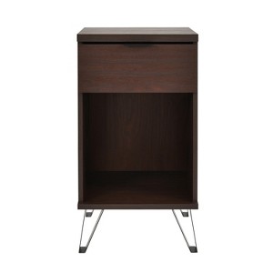 GDFStudio Demijen Modern Industrial Tall Nightstand with Drawer, Walnut/Matte Black - 1 of 4