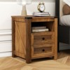 MUUEGM 18" Farmhouse Nightstand| Rustic Wooden End Table with 2 Drawers and Charging Station - 4 of 4