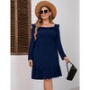 WhizMax Women's Plus Size Dress Ruffle Square Neck Long Sleeve Dress High Waist Midi Dress with Belted - 4 of 4