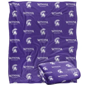 Winona State University Logo Pattern Silky Touch Blanket White 50x60 - 1 of 4