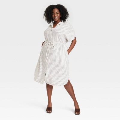 Women's Short Sleeve Linen Midi Shirtdress - A New Day™