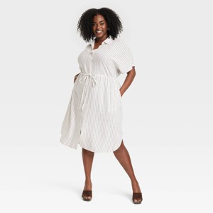 Women's Short Sleeve Linen Midi Shirtdress - A New Day™ - 1 of 3