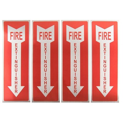 Juvale Fire Extinguisher Signs - 4-Pack Metal Aluminum Fire Extinguisher Signs with Arrow Symbol, Self-Adhesive Decal, 3.9 x 11.75 Inches