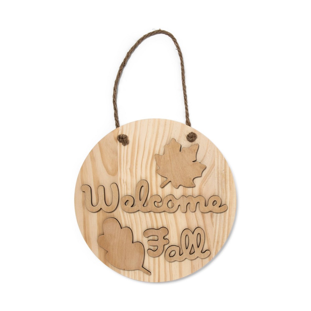 Welcome Fall Round Hanging Wood Sign - Mondo Llama