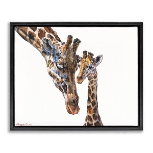 Stupell Industries Baby Giraffe Animal Watercolor Black Framed Floater Canvas Wall Art - 1 of 4