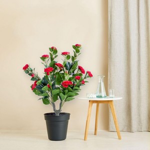Set of 2 Artificial Topiary Ball Trees with Metal Stakes, 21.6" UV-Resistant PE Fake Plants with Begonia Flowers for Indoor/Outdoor Decor - 1 of 4