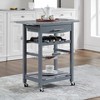 Wooakway 33.5"H Indoor Kitchen Island Trolley Serving Cart with Stainless Steel Marble Top Underneath Drawer Basket Wine Rack Lockable Casters - 2 of 4