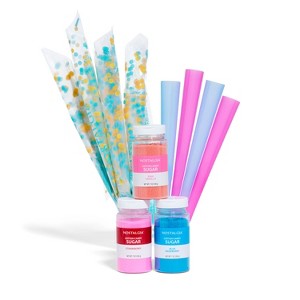 Cotton Candy Party Kit - Pink Vanilla, Blue Raspberry, Strawberry Flossing Sugars (7 oz. each) with Reusable Cones and Twist Ties - 1 of 4