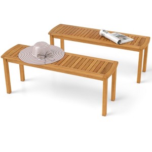 Tangkula 2 PCS 48" Outdoor Acacia Wood Bench Patio Dining Picnic Bench for Entryway Garden Poolside Balcony - 1 of 4