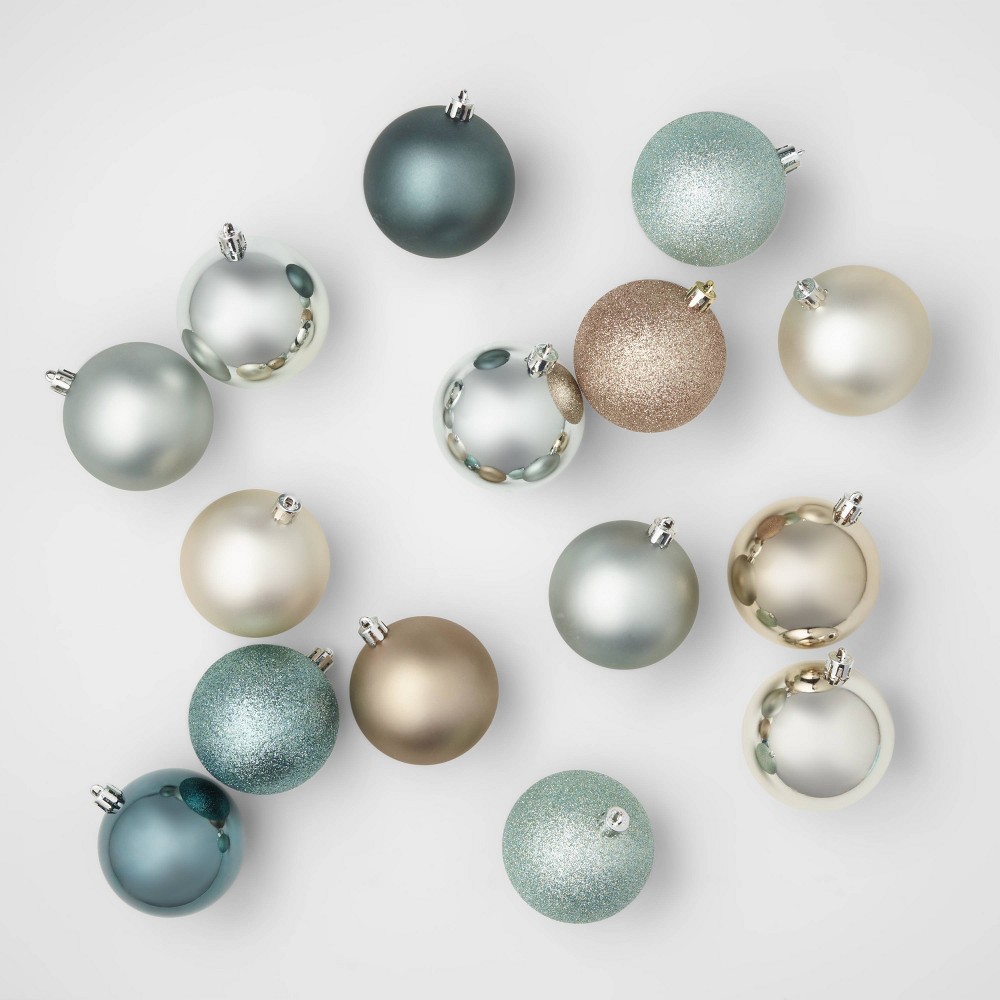 50ct 70mm Christmas Ornament Set Silver/Mushroom/Blue - Wondershop