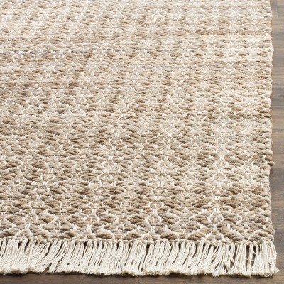 Ivory and Beige Geometric Flat Woven Cotton Area Rug 4' x 6'