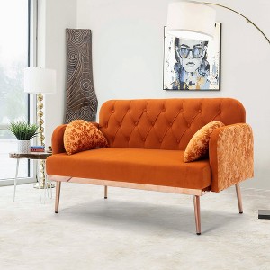 Modern Velvet Loveseat Sofa , Comfy Upholstered 2-Seater Sofa with Gold Metal Legs - 1 of 4