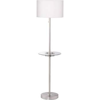 360 Lighting Caper Modern Floor Lamp with Tray Table 60 1/2" Tall Brushed Nickel USB and AC Power Outlet Off White Fabric Drum Shade for Living Room
