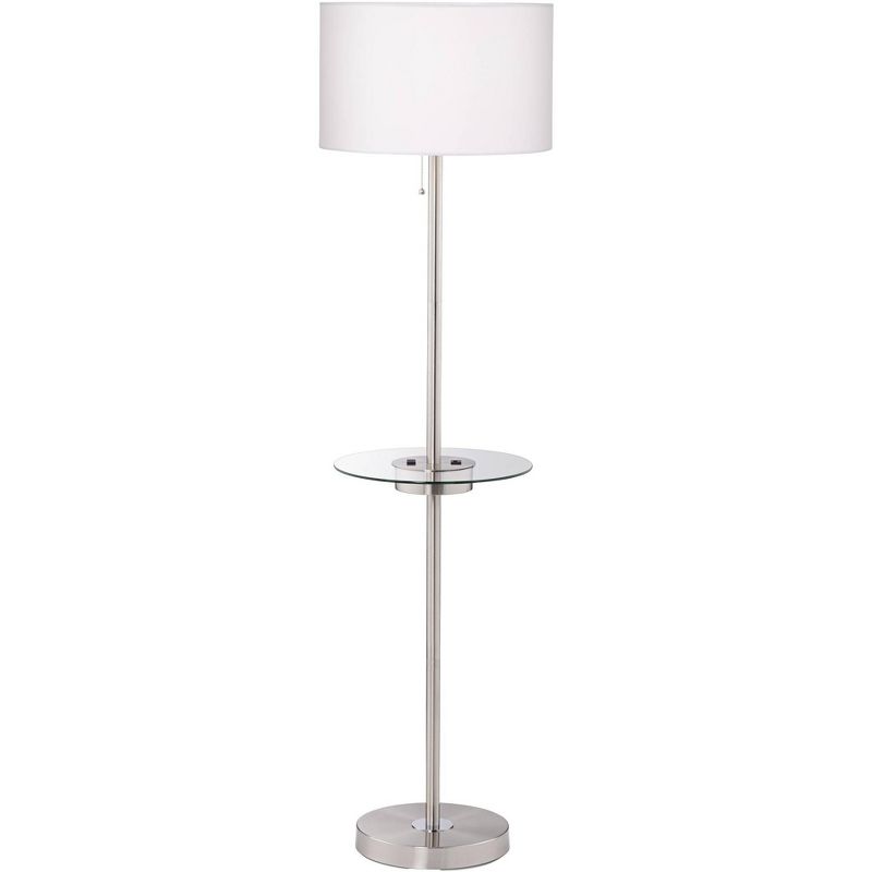 360 Lighting Caper Modern Floor Lamp with Tray Table 60 1/2" Tall Brushed Nickel USB and AC Power Outlet Off White Fabric Drum Shade for Living Room, 1 of 12