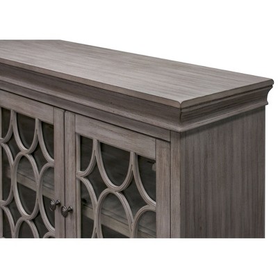 72" Gray Wood Four Door TV Console with Glass Panels