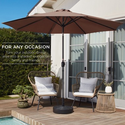 10ft Brown Hexagon Outdoor Steel Patio Umbrella with Crank