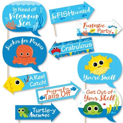 Big Dot of Happiness Funny Under the Sea Critters - Birthday Party or Baby Shower Photo Booth Props Kit - 10 Piece