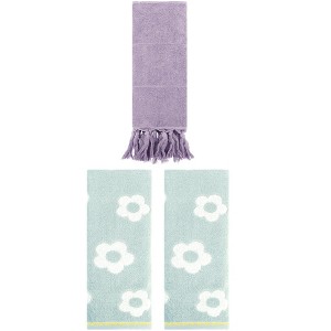 REGALWOVEN 3 Packs Solid and Floral Soft Absorbent Cotton Hand Towels Bathroom 14" x 30" - 1 of 4