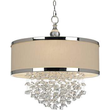 Uttermost Silver Pendant Chandelier 22" Wide Modern Clear Crystal Silken Drum Shade 3-Light Fixture for Dining Room House Foyer