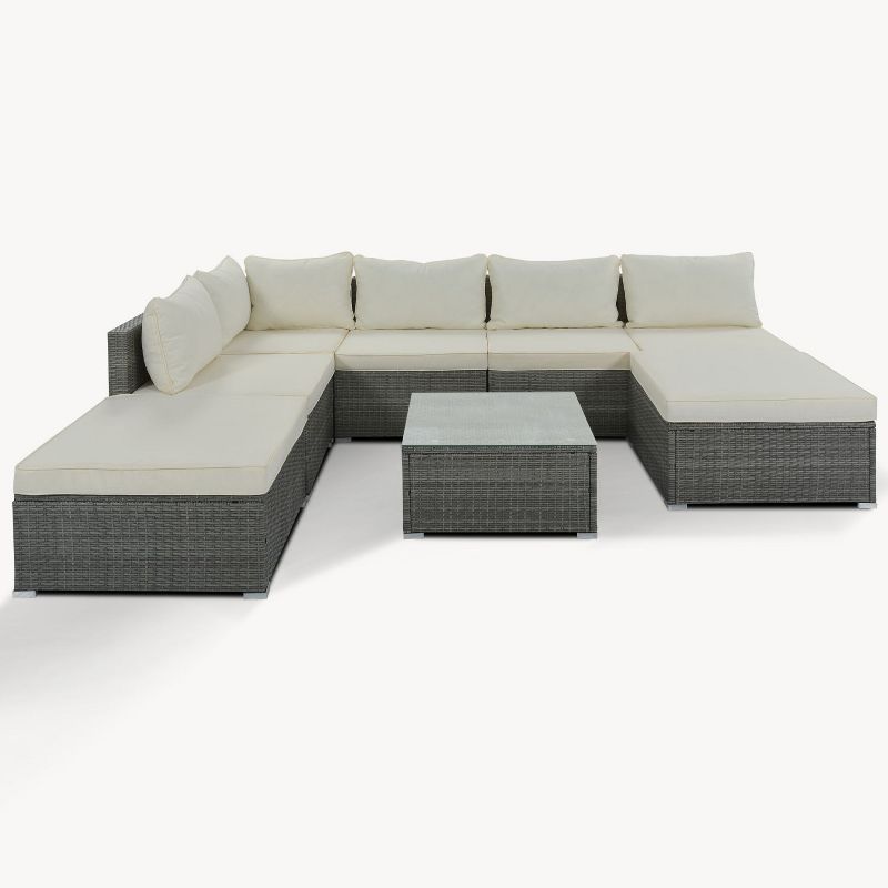 8-Pieces Outdoor Patio Furniture Sets, Garden Conversation Wicker Sofa Set, Single Sofa Combinable,Gray Wicker-Maison Boucle, 3 of 10