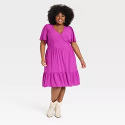 Women's Plus Size Short Sleeve A-Line Dress - Knox Rose™ Purple 2X