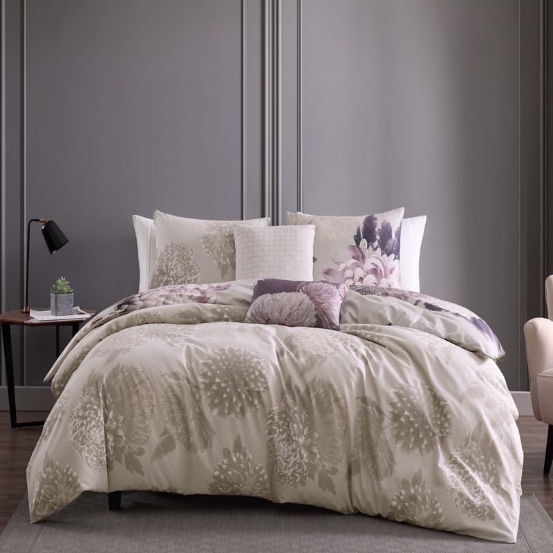 Bebejan Bloom Purple 100% Cotton 5-Piece Reversible Comforter Set, 6 of 11