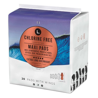 L. Organic Cotton Topsheet Maxi Extra Long Overnight Pads - 20ct