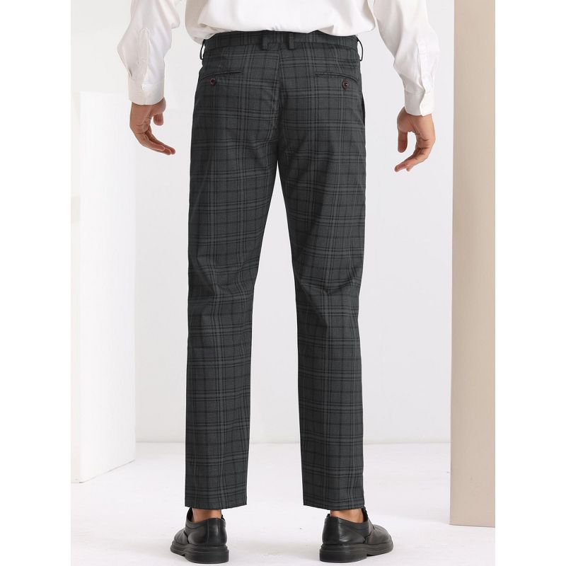 Lars Amadeus Men's Regular Fit Flat Front Business Checked Pattern Dress Pants, 3 of 6