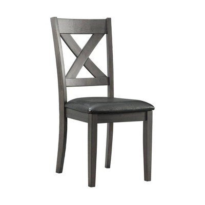 Cross-Back Gray Faux Leather Upholstered Side Chair Set