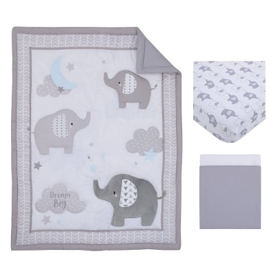 NoJo Elephant Stroll Dream Big Clouds Nursery Crib Bedding Set - 3pc