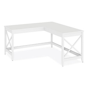 Workspace by Alera L-Shaped Farmhouse Desk, 58.27" x 58.27" x 29.53", White - 1 of 4