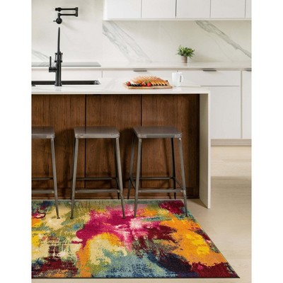 Light Blue Abstract Easy-Care Rectangular Synthetic Rug