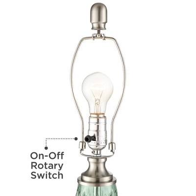 Seafoam Green Glass Table Lamps with Off-White Shades, Set of 2