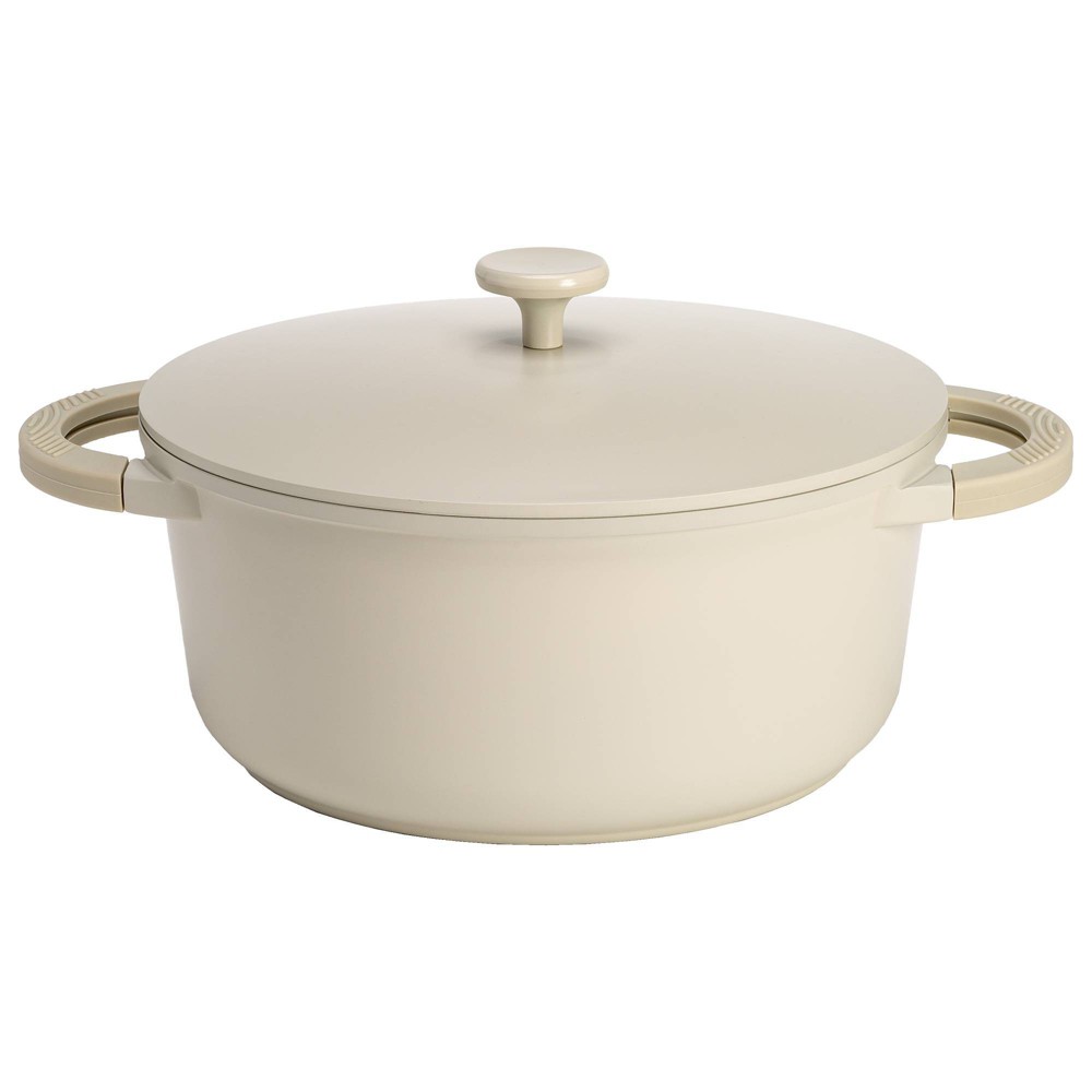 Goodful 4.5qt Cast Aluminum, Ceramic Dutch Oven with Lid, Side Handles and Silicone Grip Cream: Dishwasher-Safe Cookware
