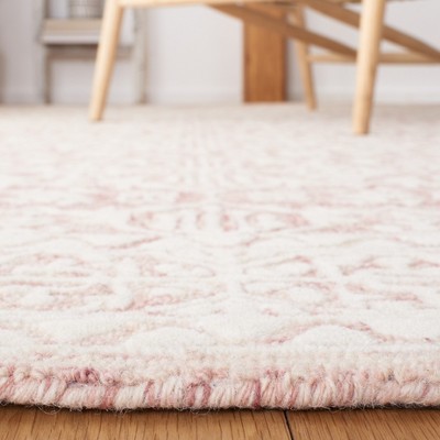 Hand-Tufted Dark Pink and Ivory Wool Area Rug