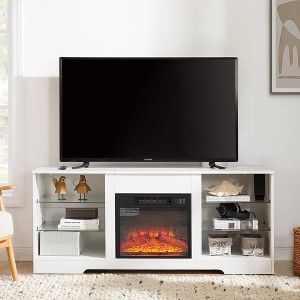 Angel Sar LED Light Fireplace TV Stand with 3 Levels Flame Adjustment, Entertainment Center with Storage Cabinets and Power Outlets - 1 of 4