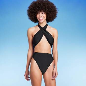 Women's Plunge Bead Detail Extra High Leg One Piece Swimsuit - Shade &  Shore™ Black XS