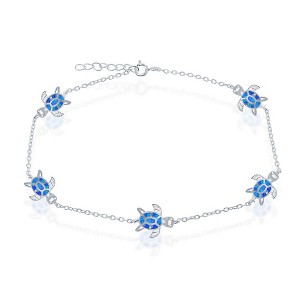 Opalata Sterling Silver Opal Turtle Anklet - Blue Inlay - Blue - 9+1 Inch - 1 of 2