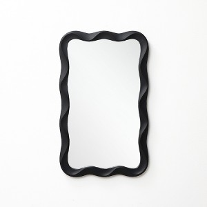 LuxenHome Modern Black MDF Wood Wavy Rectangle Wall Mirror, 35.4” H x 21.65” W Home Decor - 1 of 4