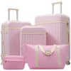 Angel Sar 5 Piece Hardside Luggage Set with Spinner Wheels, Expandable Suitcases (20", 24", 28") & Travel Bags, TSA Lock Included, Pink - 2 of 4