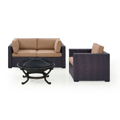 Biscayne 4pc Outdoor Wicker Conversation Set with Fire Pit - Mocha - Crosley