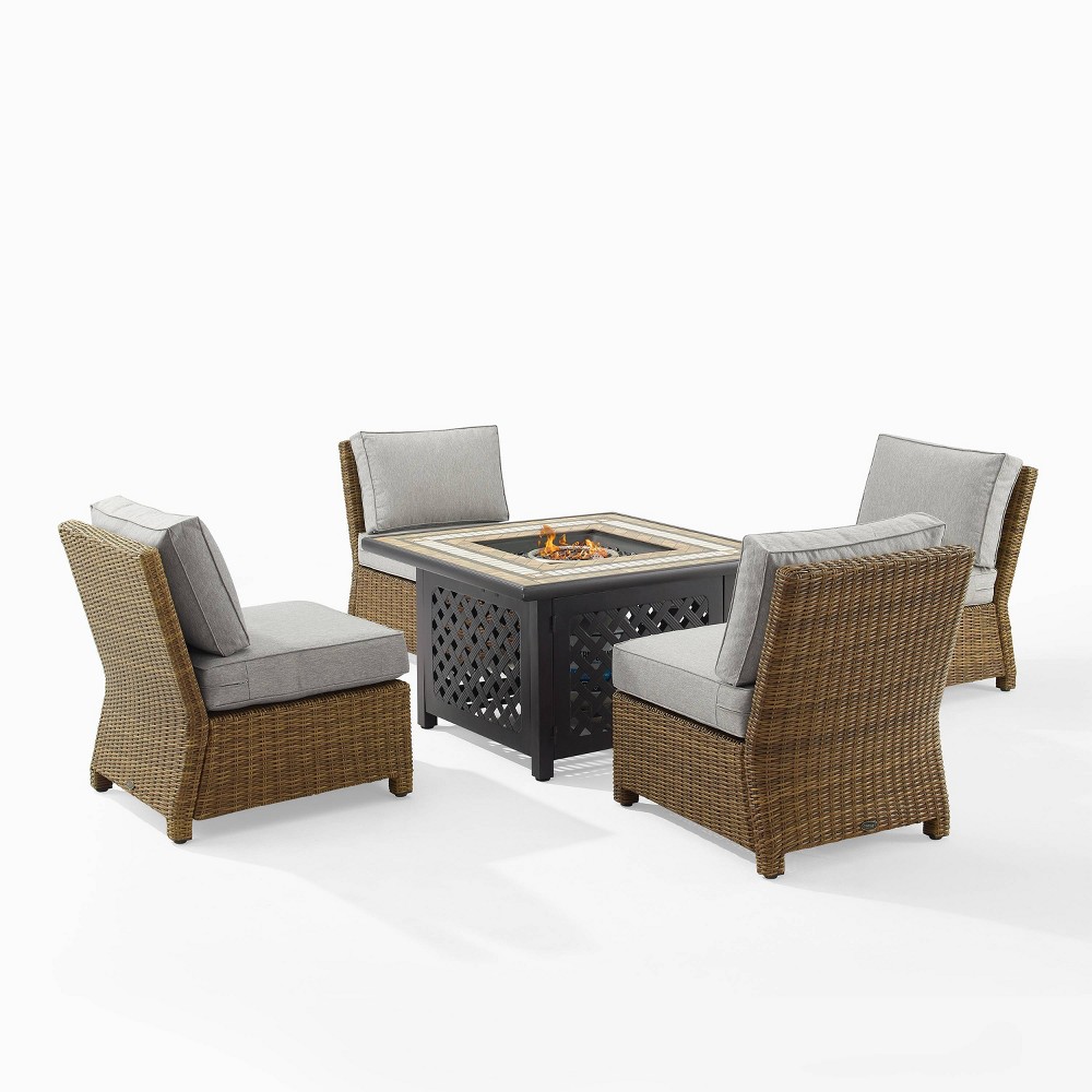 Photos - Garden Furniture Crosley Bradenton 5pc Outdoor Wicker Armless Chair & Fire Table Set - Gray/Weather 