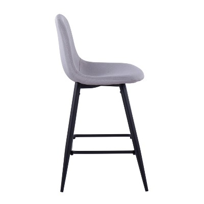Set of 2 Black Metal Light Grey Fabric Counter Stools