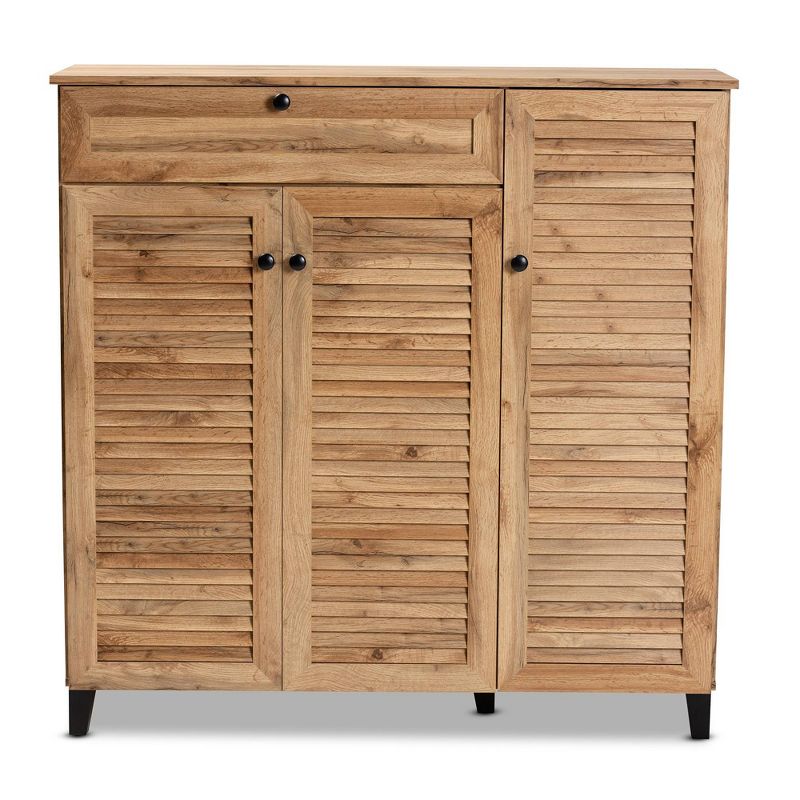 Coolidge Wood 3 Door Storage Cabinet with Drawer Oak Brown - Baxton Studio, 4 of 14