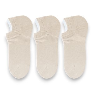 Anna-Kaci 3-Pack Women's Pure Cotton Low Cut Socks with Heel Grip Anti-Slip Design, Beige - 1 of 4