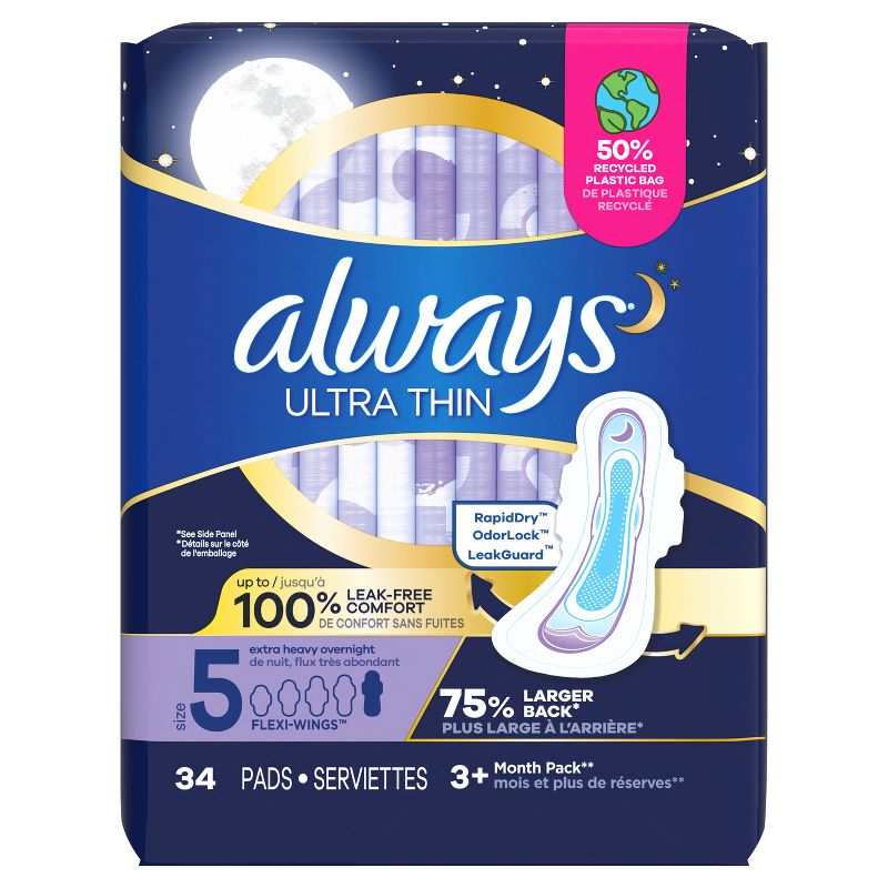 Always Ultra Thin Extra Heavy Overnight Pads, 3 of 12