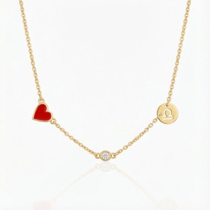 Inez Red Heart Necklace with Diamond & Zodiac Sign - 1 of 1