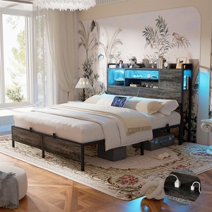 Aheaplus Platform Bed Frame with Reversible Storage Headboard and Charging Station - 1 of 4
