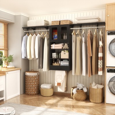 Aheaplus 4FT-8FT Laundry Room Storage Cabinet with Drying Rack, Wardrobe Organizer System with 2 Doors